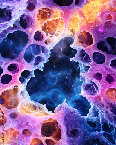 Cosmic Nebula Viewed Through Porous Surface