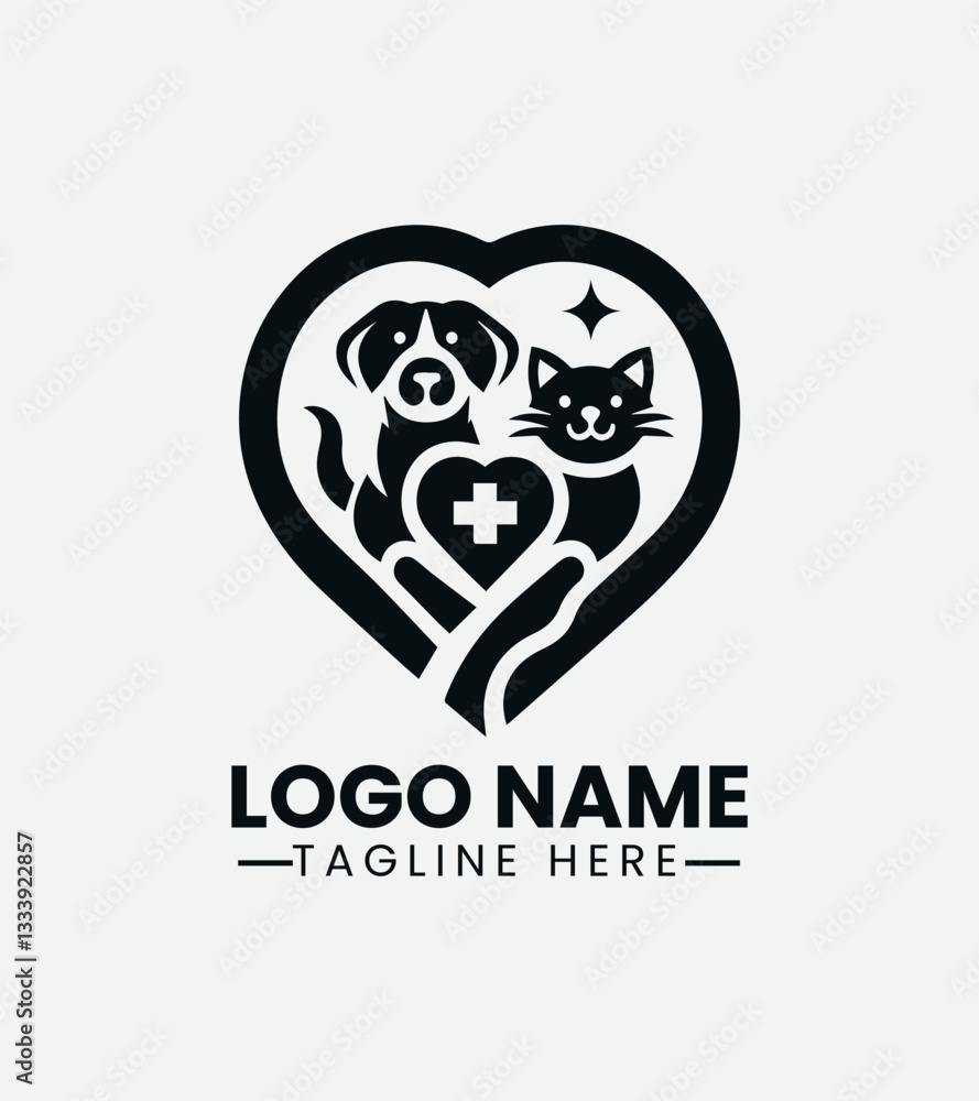 Fototapeta premium Pet Love And Care Logo Design , Animal Care Logo