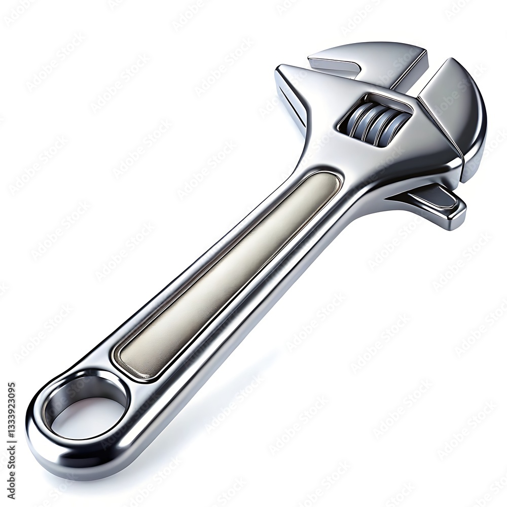 A Gleaming Adjustable Wrench, A Symbol Of Reliable Solutions And Skillful Craftsmanship, Ready To Tackle Any Challenge With Precision And Strength, Showing Its Metallic Sheen Against A Bright White Ba