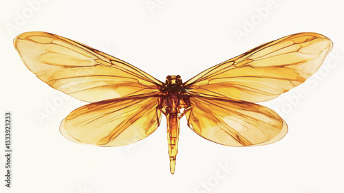 Close-up macro photograph of an insect, possibly a moth or butterfly, with translucent, amber-colored wings. The wings exhibit intricate venation patterns.  The insect's body is visible in the