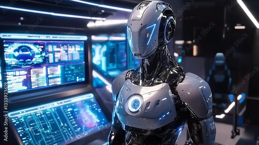 a futuristic corporate office monitoring real-time carbon credit trades by robot a futuristic corporate office monitoring real-time carbon credit trades by robot