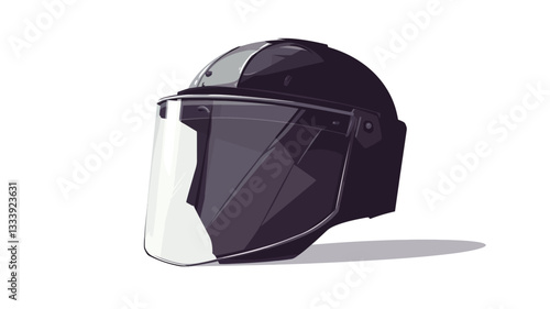 A digital illustration of a helmet with a large, clear visor. The helmet is primarily dark purple with a gray section at the top.  The visor is transparent with a slight tint of gray. The helmet is