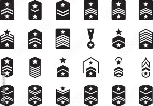 Set of Police, Army,  soldier sergeant icon vector. Police or soldier rank icon. Military stripes, emblems. Soldier Sergeant, Major, Officer, General, constable position symbol. Vector illustration.