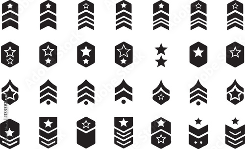 Set of Police, Army,  soldier sergeant icon vector. Police or soldier rank icon. Military stripes, emblems. Soldier Sergeant, Major, Officer, General, constable position symbol. Vector illustration.