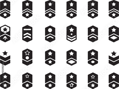 Set of Police, Army,  soldier sergeant icon vector. Police or soldier rank icon. Military stripes, emblems. Soldier Sergeant, Major, Officer, General, constable position symbol. Vector illustration.