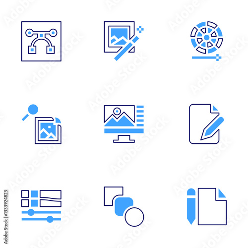 Edit icon set. Bold line style. Duotone colors. Editable stroke. create, writing, dodge, photo editing, edit, editing, blend, vector, color