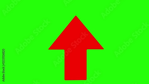 Red arrow pointing up animation. Download sign on green screen.4K video. Dow direction arrows symbol.  arrow button icon or swipe-up arrow signal animation. download icon sign. Red Arrow up.