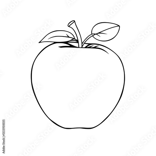 Simple Line Drawing of an Apple with Leaves                                                         