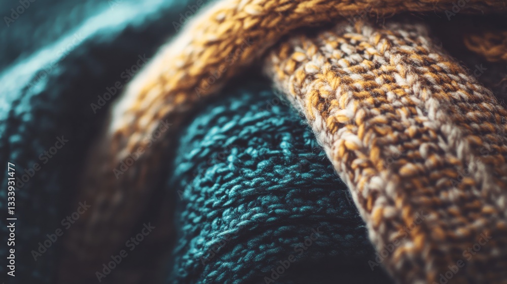 Close-up of Cozy Textured Woolen Fabrics in Warm Earthy Tones