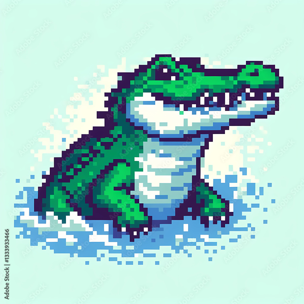 Pixel art crocodile standing with a playful expression. Pixel art crocodile standing with a playful expression.