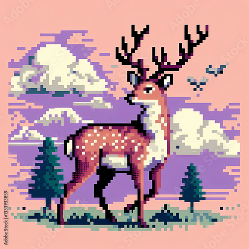 Wallpaper Mural : Pixel art deer standing in grassy field. Torontodigital.ca