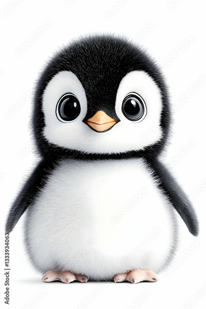 Naklejka premium Cute Cartoon Penguin, Front View, Digital Rendering, Possible use for Children's Book Illustration