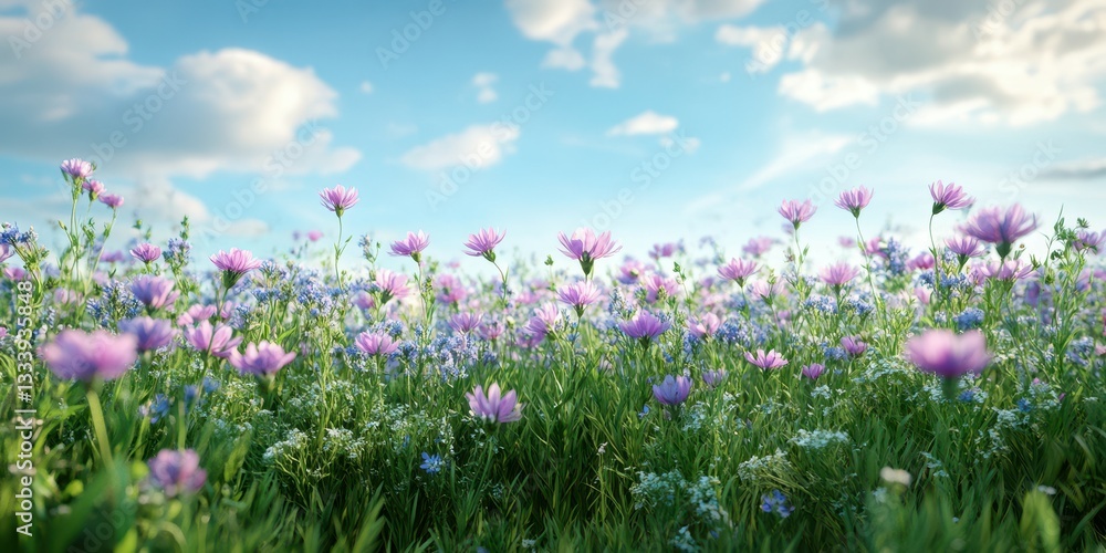 Vibrant wildflowers in a sunny meadow under a clear blue sky during springtime Vibrant wildflowers in a sunny meadow under a clear blue sky during springtime