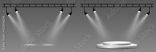 Spotlight and stage light, lighting effects. On a transparent background.