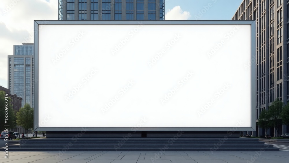 a blank billboard in a bustling urban environment, ideal for advertising. The billboard is prominently displayed amidst skyscrapers, offering ample space for creative campaigns a blank billboard in a bustling urban environment, ideal for advertising. The billboard is prominently displayed amidst skyscrapers, offering ample space for creative campaigns