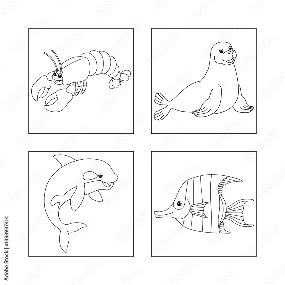 Obraz premium A fun and colorful illustration of a set of wedding rings, funny dogs, and a bride with various animal and cartoon elements, perfect for a kids' coloring book or playful design