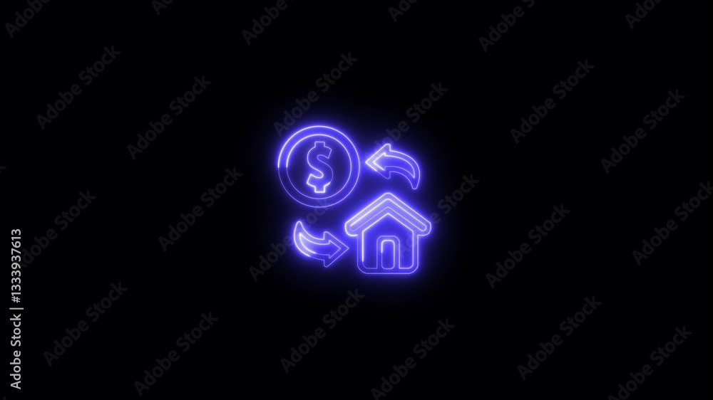 Glowing neon Property exchange icon animation.Collateral house buy icon.Loan money tax. Finance expensive Glowing neon Property exchange icon animation.Collateral house buy icon.Loan money tax. Finance expensive