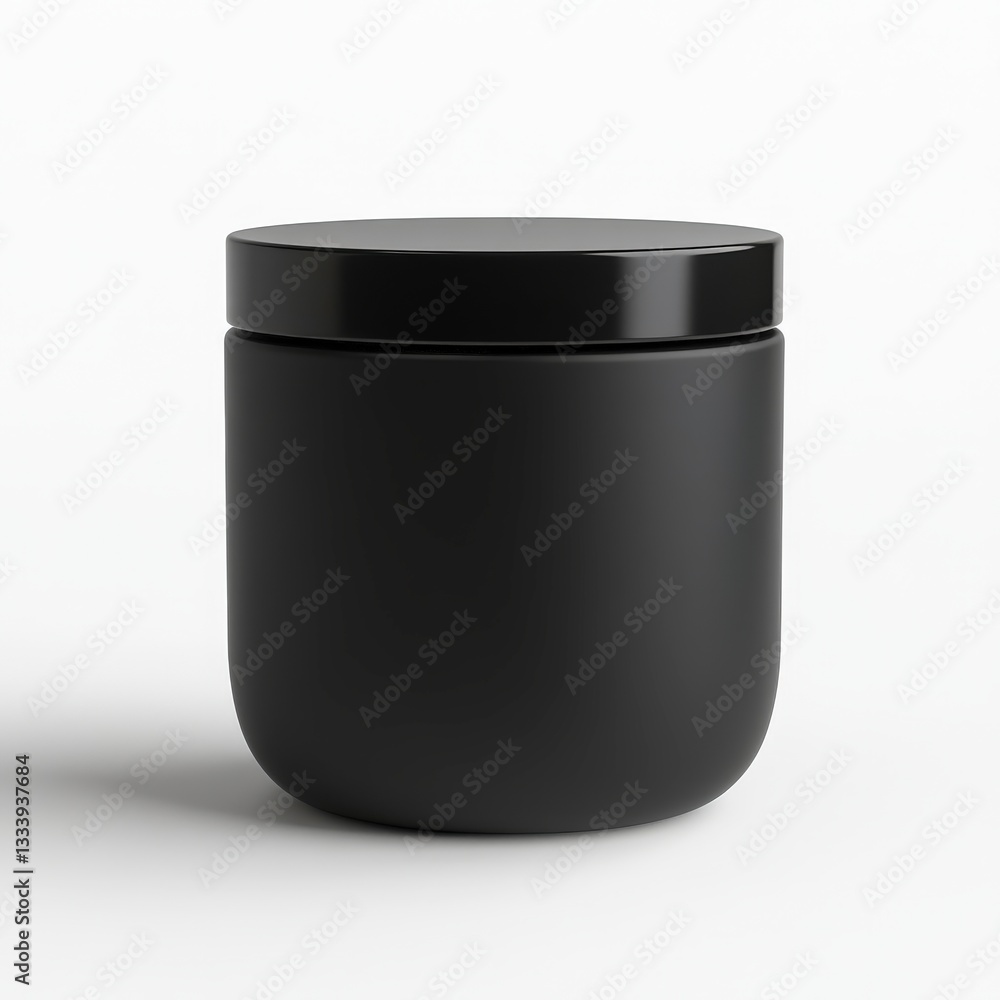 A modern, matte black jar with a seamless design and a minimalist aesthetic, creating a striking contrast against the white background. A modern, matte black jar with a seamless design and a minimalist aesthetic, creating a striking contrast against the white background.