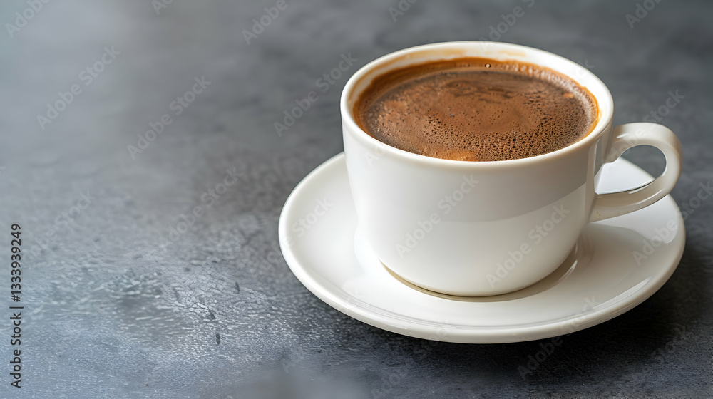 Elegant cup of Turkish coffee resting on a saucer against stone backdrop Elegant cup of Turkish coffee resting on a saucer against stone backdrop