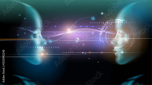 Vector Abstract modern technology futuristic, AI bot, Artificial Intelligence concept. Robot and cyberspace, digital data, datum communication, innovation on hi tech future design for background