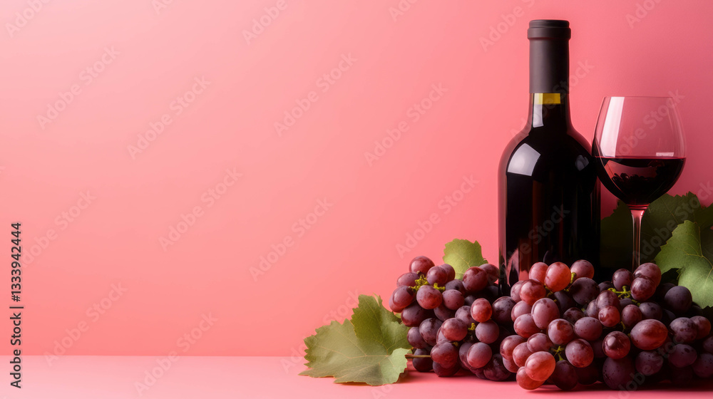 Obraz premium Wine and grapes on vibrant background for beverage and culinary themes