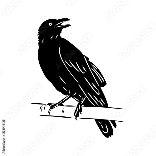 vector silhouette ravens on white background