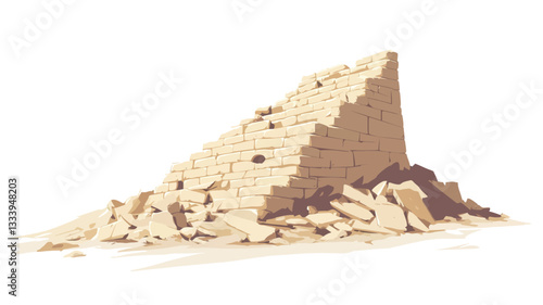 A vector illustration depicting a partially collapsed structure against a white background. The structure appears to be made of light and dark beige/brown blocks or bricks.  A significant portion