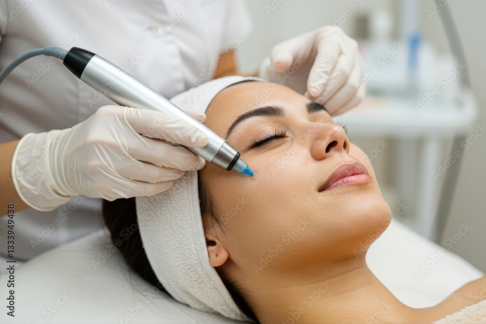 Shot of cosmetologist making mesotherapy injection with dermapen on face for rejuvenation on the spa center Shot of cosmetologist making mesotherapy injection with dermapen on face for rejuvenation on the spa center