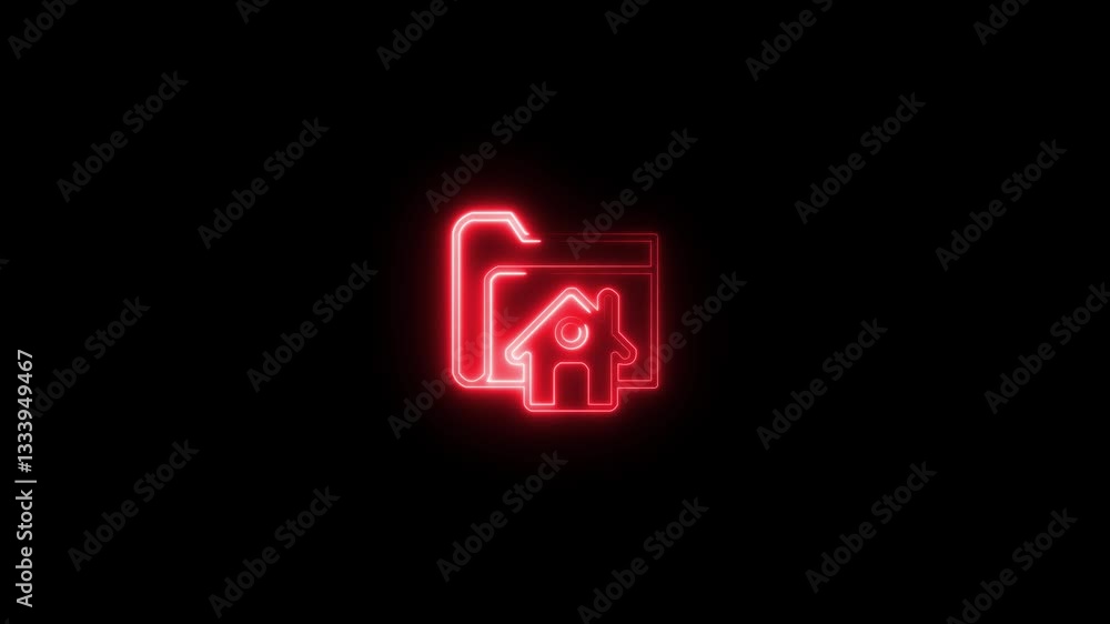 Glowing neon Property portfolio icon animation.Briefcase on house icon symbol.Home office linear icon. Working at home. Glowing neon Property portfolio icon animation.Briefcase on house icon symbol.Home office linear icon. Working at home.