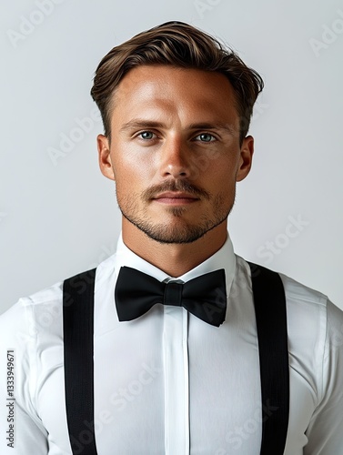 Portrait of a clean shaven man in a bow tie ideal for business fashion and advertising uses