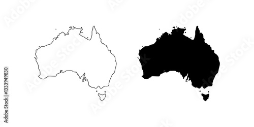 map of australia.with line style and black fill.