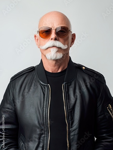 Portrait of a Man with a Thick Mustache Aviator Glasses and a Confident Expression