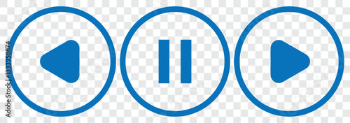Media player icons. Play button icons on transparent background. Media player control icon set, interface multimedia symbols and audio, media player buttons. 