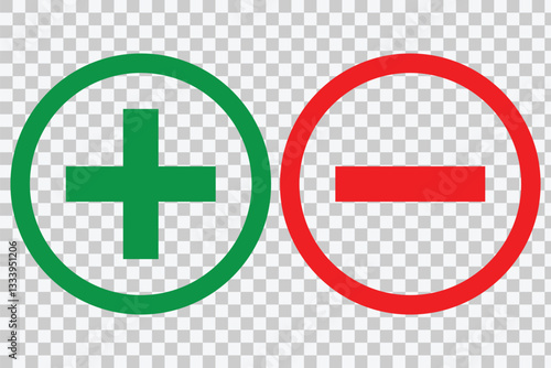 Plus sign and minus symbol icons in circle shape. Positive and negative signs. Geometric math symbol modern design style for web site and mobile app. Vector illustration.