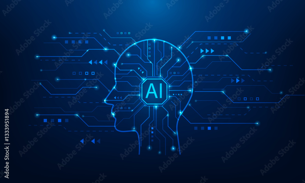 Artificial Intelligence brain electric technology head circuit blue background. ai learning machine concept. vector illustration fantastic technology. Artificial Intelligence brain electric technology head circuit blue background. ai learning machine concept. vector illustration fantastic technology.