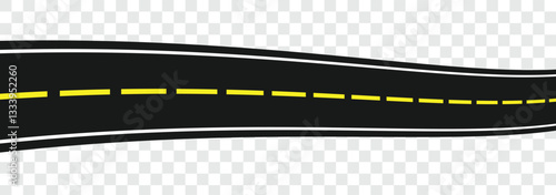 Winding road. Traveling along a curved highway. Asphalt pathway on transparent background. Road direction, route way. vector illustration