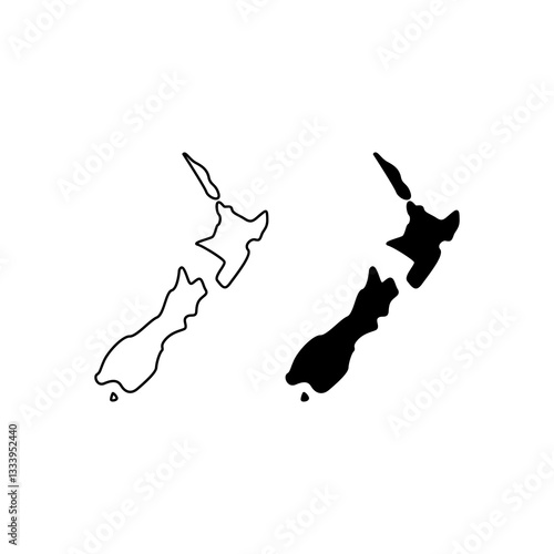 new zealand map.with line style and black fill.