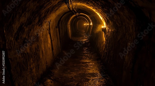 86. A secret underground tunnel, lined with flickering torches and leading into darkness