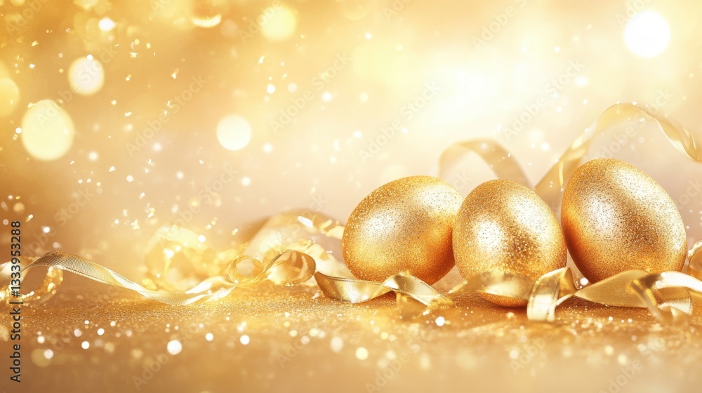 Festive golden eggs with sparkles Festive golden eggs with sparkles