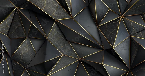 3D geometric patterns with black and gold accents create a striking visual texture for interior design inspiration and artistic projects