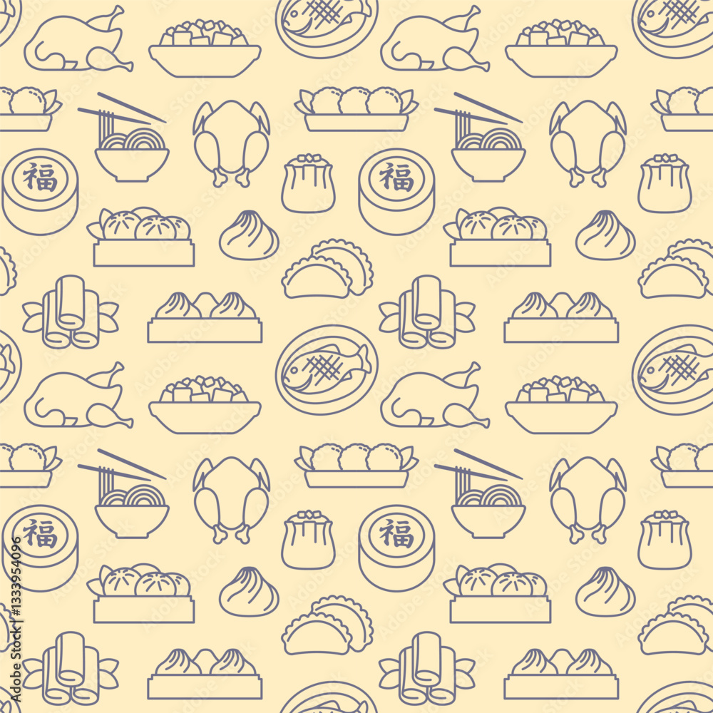 Seamless background with traditional Chinese dishes. Vector outline pattern Seamless background with traditional Chinese dishes. Vector outline pattern