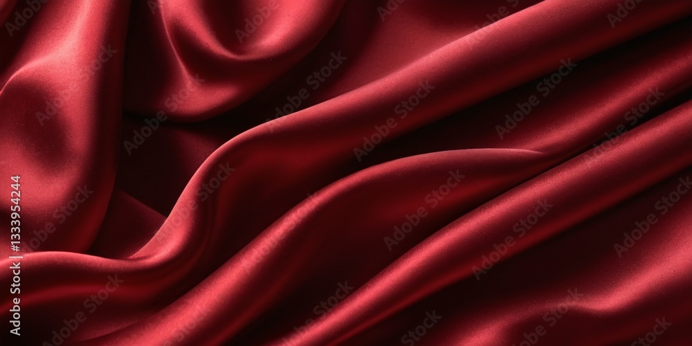 Obraz premium Luxurious Red Satin Fabric with Silky Smooth Texture, Flowing Folds, Rich Crimson Hue, Soft Sheen, Elegant Drapery, Close-Up Detail, Studio Lighting, High-Resolution Fashion Photography Style