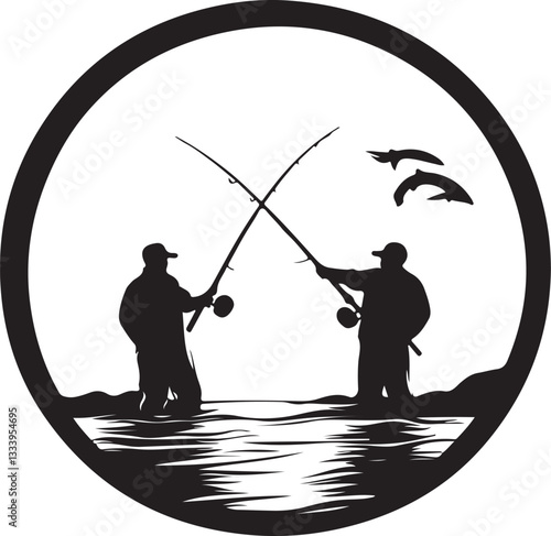 silhouette of a man fishing