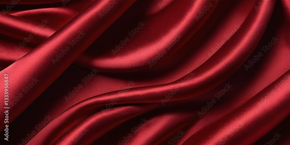 Obraz premium Luxurious Red Satin Fabric with Silky Smooth Texture, Flowing Folds, Rich Crimson Hue, Soft Sheen, Elegant Drapery, Close-Up Detail, Studio Lighting, High-Resolution Fashion Photography Style