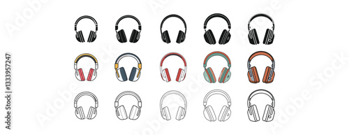 Flat Design Headphones – Bold Outline, Illustration, Silhouette and Simple Aesthetic