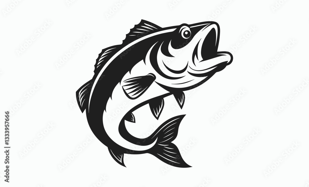 Fototapeta premium Large mouth bass fish vector, large mouth bass fish vintage vector graphic 