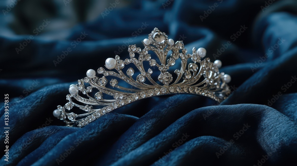 Obraz premium A decorative silver tiara adorned with pearls and sparkling crystals