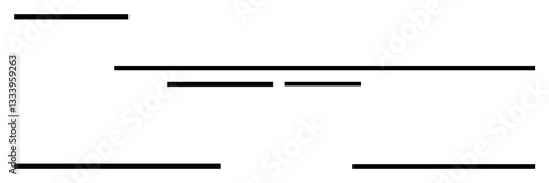 Horizontal black lines of varying lengths arranged on a white background creating a simple abstract aesthetic. Ideal for modern design, abstract decoration, minimalism, symmetry, balance, creative