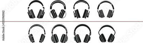 vector of black silhouette set of headphone