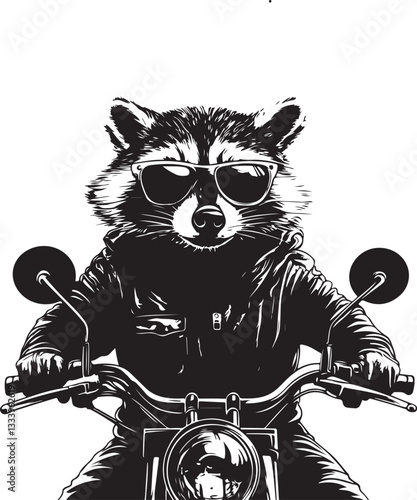 vector of a raccoon on a motorbike